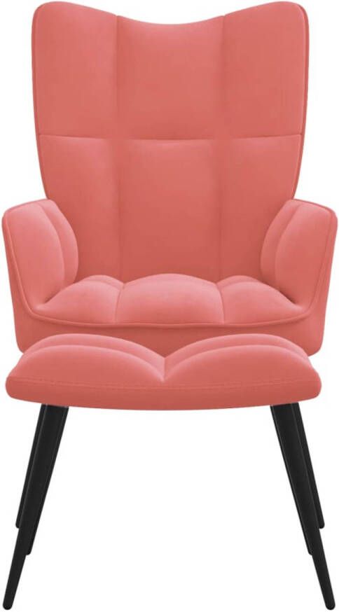 The Living Store Relaxstoel met voetenbank fluweel roze Fauteuil