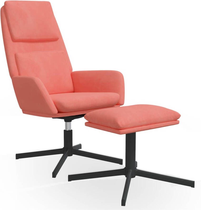 The Living Store Relaxstoel Velvet Roze 70x77x98cm 360 graden draaibaar Inclusief voetenbank - Foto 1