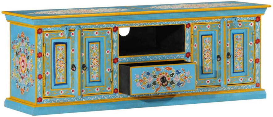 The Living Store Retro TV-kast 110 x 30 x 40 cm Massief mangohout Blauw