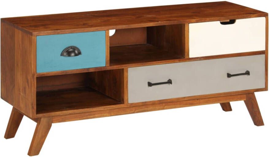 The Living Store Retro TV-kast Massief acaciahout 110 x 35 x 50 cm Donkere honingafwerking - Foto 1
