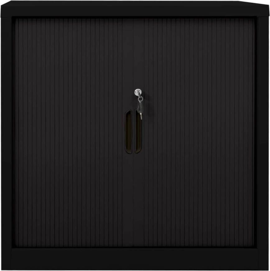 The Living Store Roldeurkast Zwart Staal 90x40x90 cm 2 verstelbare schappen Met slot Rolladeurs Opbergkast Kast Metalen Kast Zwarte Kast
