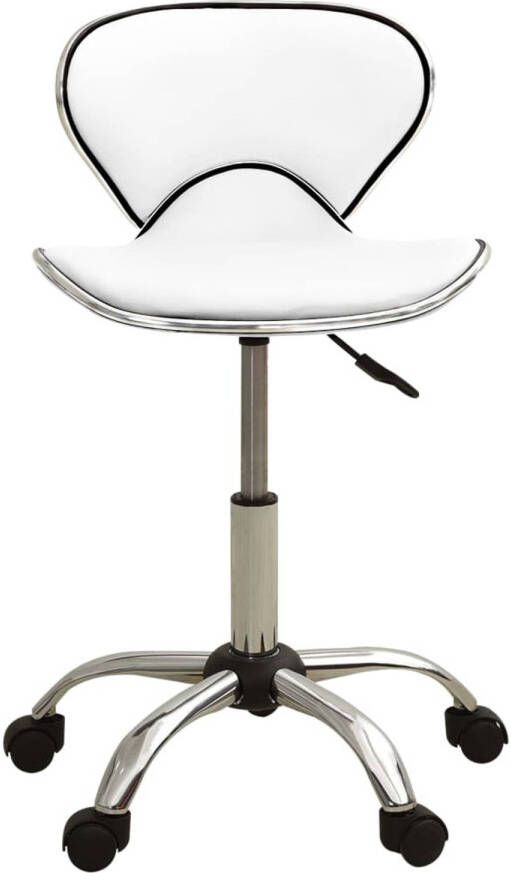 The Living Store Salonkruk s- Stijlvolle Werkstoel Afmeting- 46.5x48.5 cm Kleur- Wit Materiaal- Kunstleer en verchroomd staal Ken- In hoogte verstelbaar - Foto 1