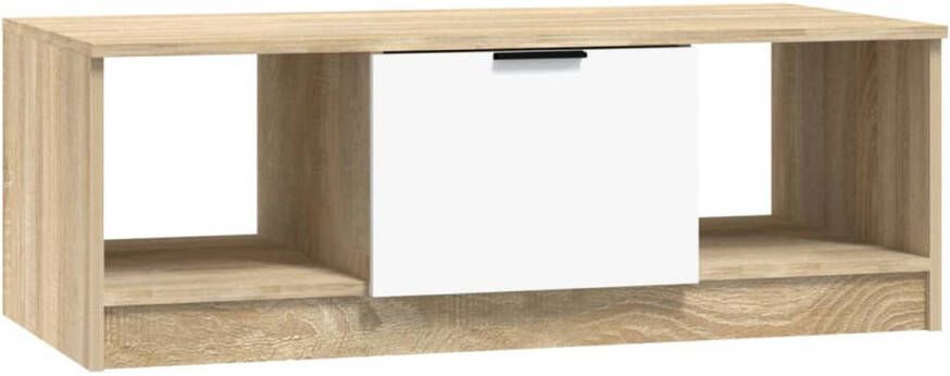 The Living Store Salontafel 102x50x36 cm Wit en Sonoma eiken Hoge kwaliteit bewerkt hout