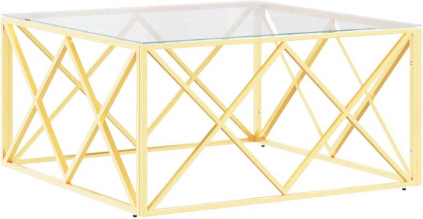 The Living Store Salontafel Goud Roestvrij Staal Gehard Glas 80 x 80 x 40 cm