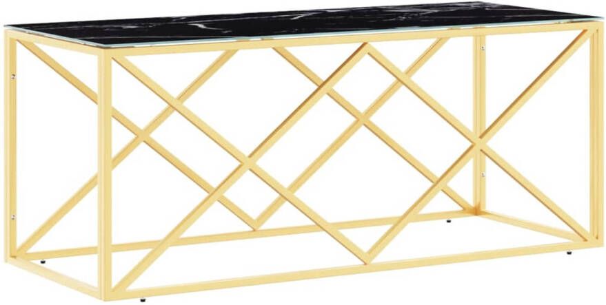 The Living Store Salontafel Goud Zwart 110x45x45cm Roestvrij Staal Gehard Glas