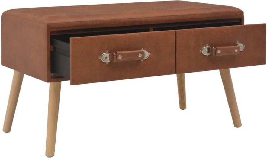 The Living Store Salontafel 80x40x46 cm kunstleer bruin Salontafel Kunstleder Bruine Salontafel Met Lade Houten Salontafel