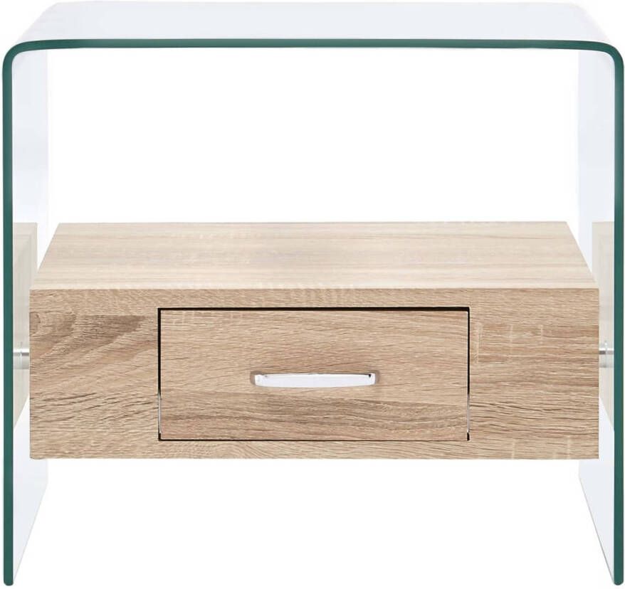 The Living Store Salontafel Minimalistisch Transparant 50x50x45cm Gehard Veiligheidsglas Lade Met Eikenhouten-Look 8 mm Dikte Salontafel Minimalist Transparante Tafel Houten Look Glass Tafellaar