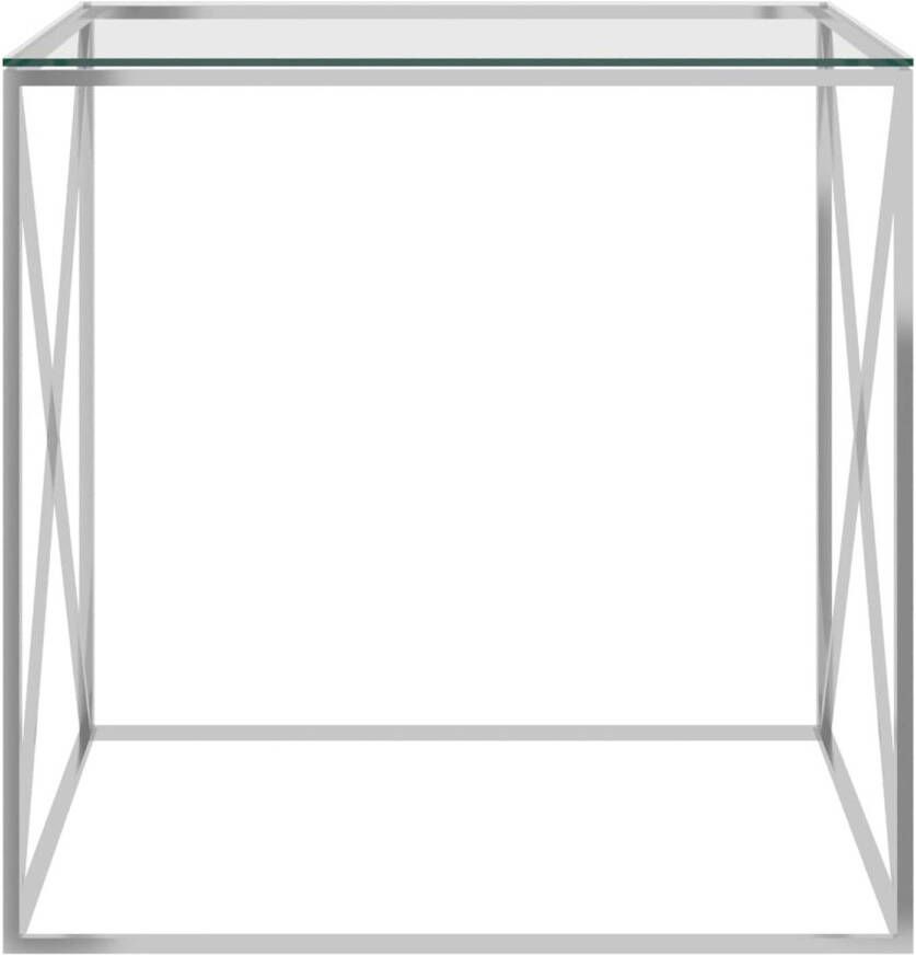 The Living Store salontafel roestvrij staal en glas 55 x 55 x 55 cm X-vormig design - Foto 1