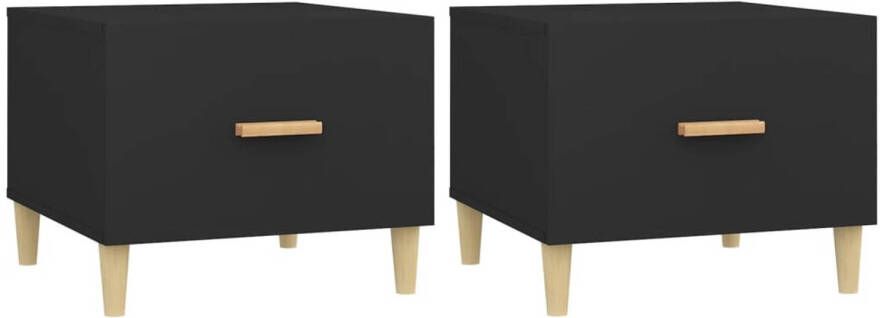 The Living Store Salontafels Zwart 50 x 50 x 40 cm Bewerkt hout en massief eucalyptushout Salontafel Houten Tafel Zwarte Tafel Bijzettafel Livingroom Furniture