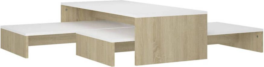 The Living Store Salontafelset Hout 100 x 100 x 26.5 cm Wit en sonoma eiken - Foto 1