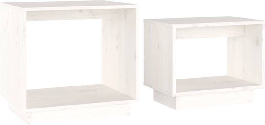 The Living Store salontafelset massief grenenhout wit 50 x 40 x 47 cm and 40 x 25 x 32 cm multifunctioneel