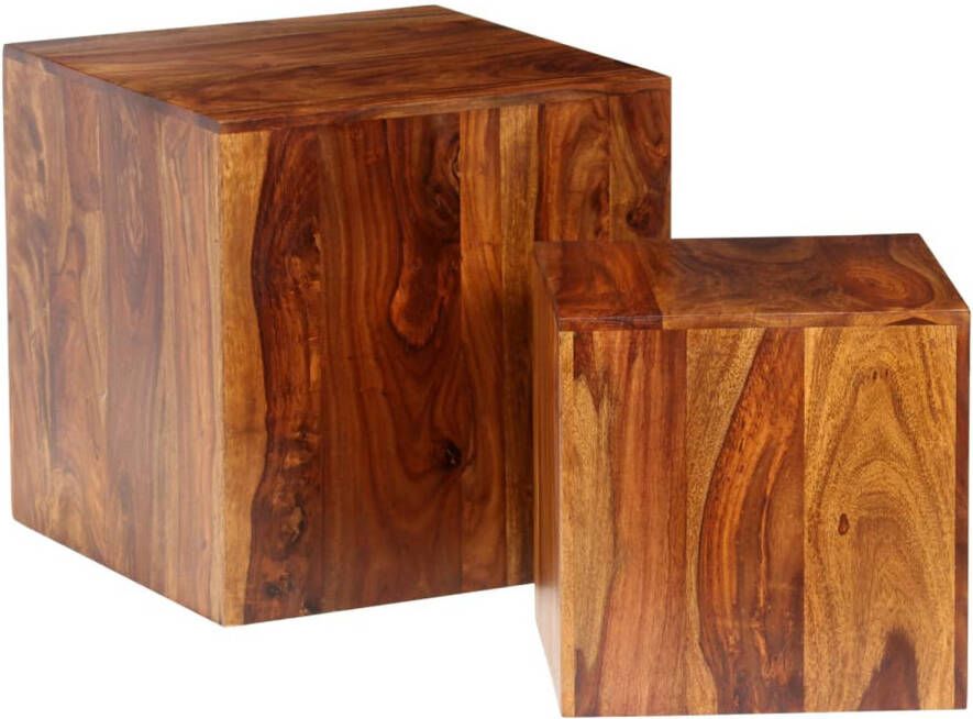 The Living Store Salontafelset Sheeshamhout 2-delige massief houten tafels 40x40x40cm en 30x30x30cm
