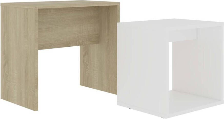 The Living Store Salontafelset spaanplaat wit sonoma eiken 48 x 30 x 45 cm ruimtebesparend - Foto 1