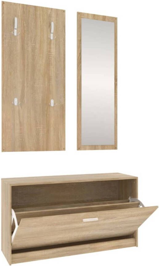 The Living Store Schoenenkast 3-in-1 Set met Kapstok en Spiegel Sonoma Eiken 80 x 27 x 46.5 Hoge Kwaliteit