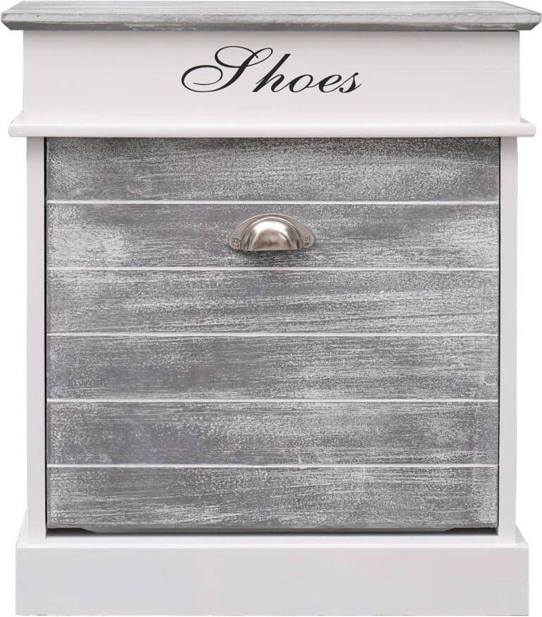 The Living Store Schoenenkast Paulowniahout 50x28x58 cm Grijs en wit Schoenenkast Houten Schoenenkast Paulownia Hout Grijze Schoenenkast Witte Schoenenkast