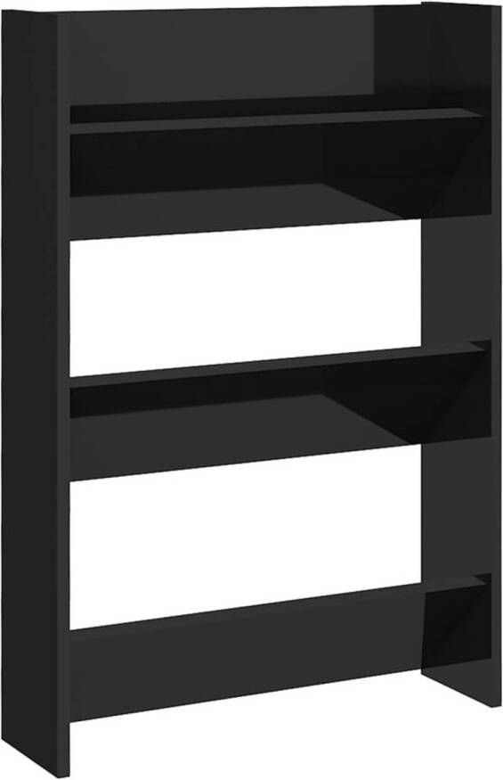 The Living Store Schoenenkast 60x18x90 cm Hoogglans zwart spaanplaat
