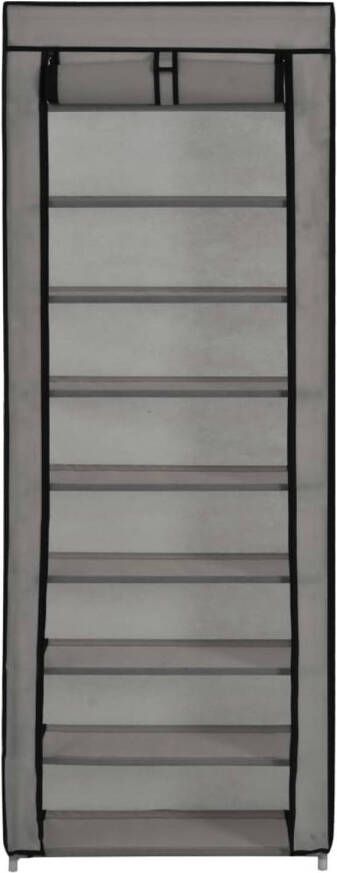 The Living Store Schoenenkast met hoes 57x29x162 cm stof grijs Schoenenkast Schoenen Organisatie Schoenen Opslag Grijs Meubilair Stoffige Schoeisel