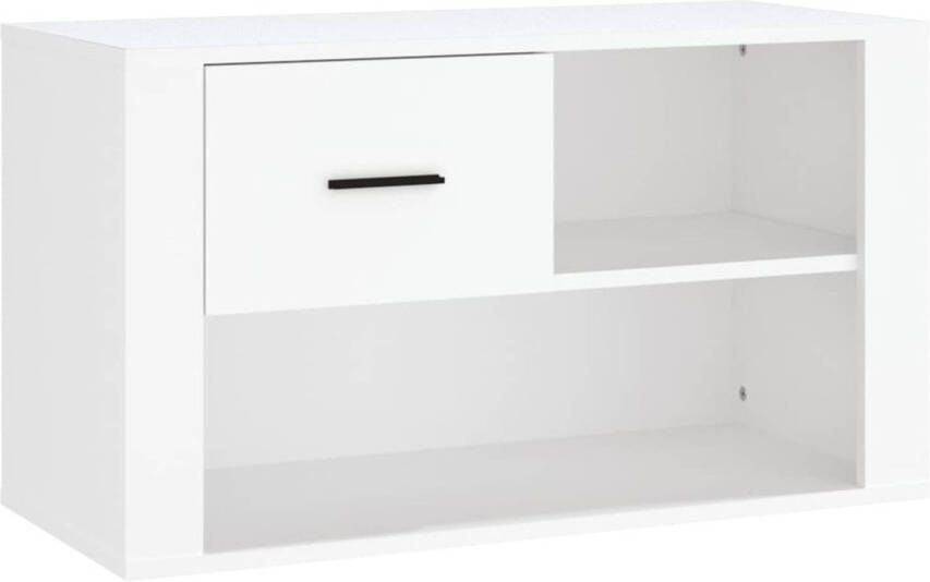 The Living Store Schoenenkast 80 x 35 x 45 cm wit bewerkt hout Schoenenkast Schoenuitleg Bergruimte Houten Meubels Wit Meubel