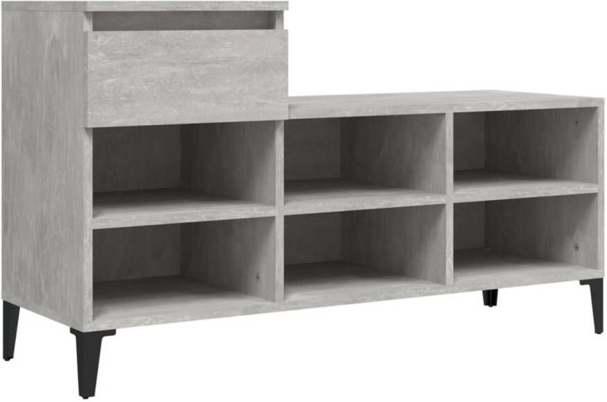 The Living Store Schoenenkast Betongrijs 102 x 36 x 60 cm Duurzaam hout Metalen poten Voldoende opbergruimte Flexibele installatie