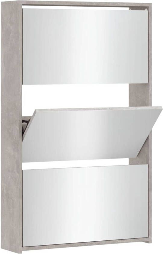 The Living Store Schoenenkast met spiegel 3-laags 63x17x102-5 cm betongrijs Schoenenkast