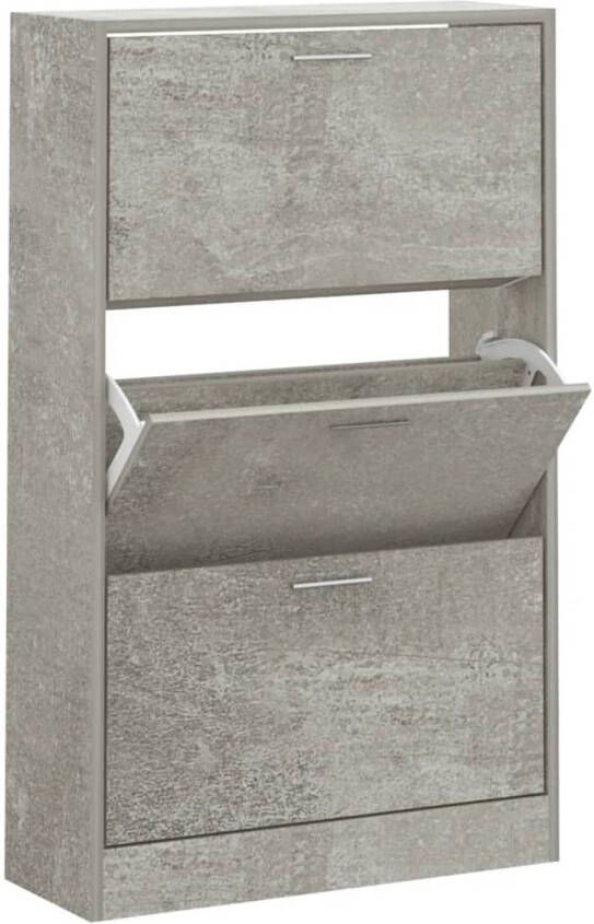 The Living Store Schoenenkast Betongrijs 63 x 24 x 103 cm Duurzaam bewerkt hout 3 lades Schoenenkast Houten Schoenenkast Schoenenopbergers Entreemeubilair Bergruimte