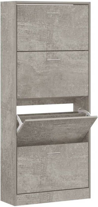 The Living Store Schoenenkast Betongrijs 63 x 24 x 147 cm 4 laden Duurzaam hout Wandmontage vereist Schoenenkast Houten Schoenenkast Schoenenopbergers Bergruimte Organisatie