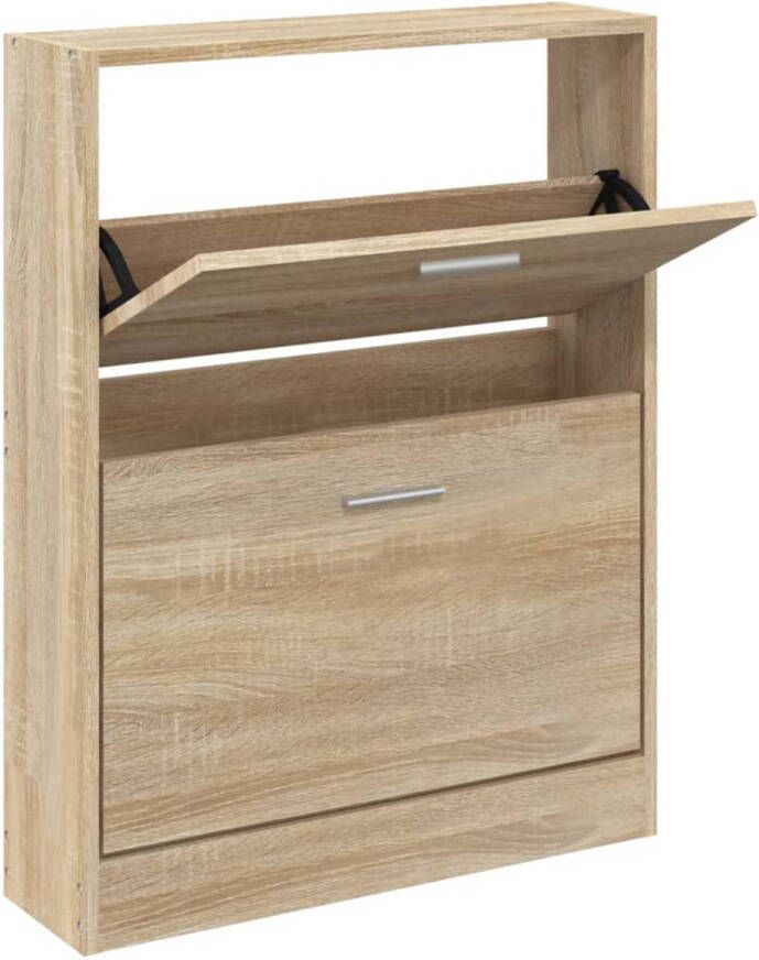 The Living Store Schoenenkast Eiken 59 x 17 x 81 cm Neerklapbare lades Schoenenkast Schoenen Rek Bergruimte Kastje Interieurdecoratie