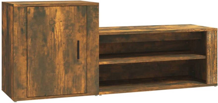 The Living Store Schoenenkast Gerookt Eiken 130x35x54 cm Hoge kwaliteit bewerkt hout 2 vakken