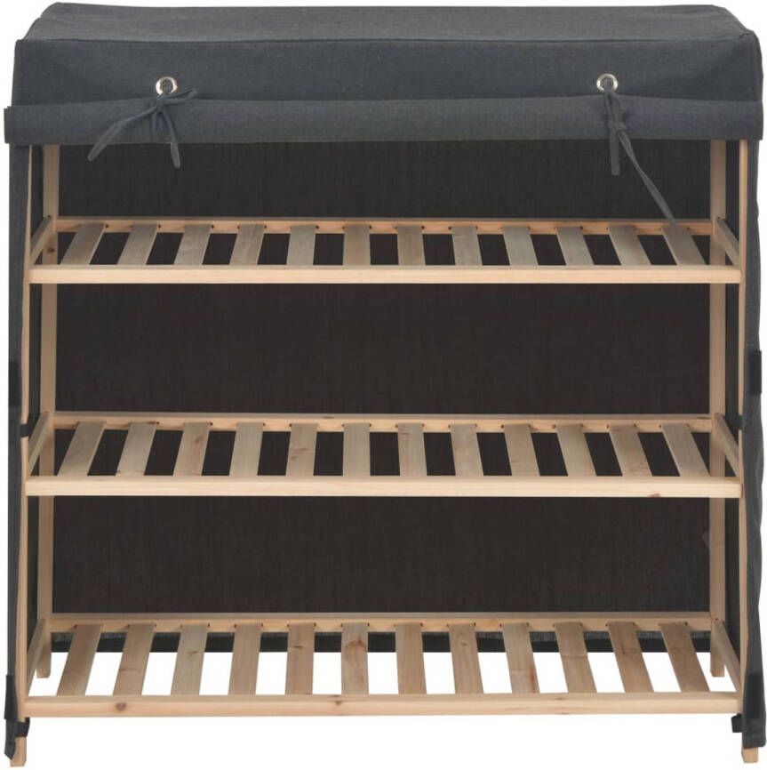 The Living Store Schoenenkast Grijs 79 x 40 x 80 cm Stof en vurenhouten frame Schoenenkast Schoenen Organisatie Schoenen Opslag Entree Meubilair Woonkamer Meubilair