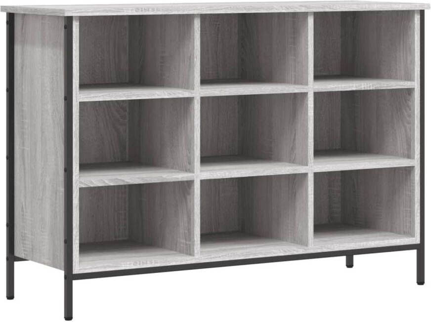 The Living Store Schoenenkast Grijs Sonoma Eiken 100 x 35 x 70 cm Bewerkt hout en gepoedercoat staal Schoenenkast Schoenenopbergers Houten Schoenenkast Grijze Schoenenkast Schoenenbanken
