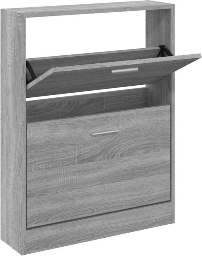 The Living Store Schoenenkast Grijs Sonoma Eiken 59 x 17 x 81 cm (B x D x H) 2 Lades Schoenenkast Schoenen Rek Bergruimte Kastje Interieurdecoratie