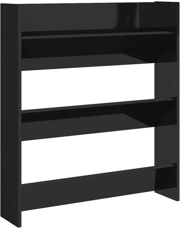 The Living Store Schoenenkast Met 3 Schuine Schappen 80x18x90 cm Hoogglans Zwart