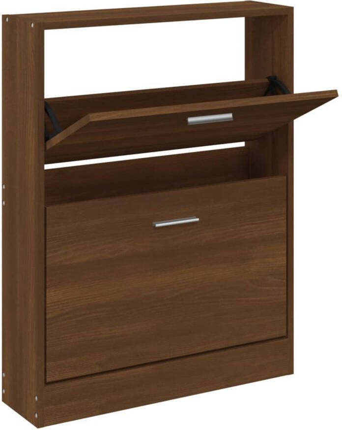 The Living Store Schoenenkast 59x17x81 cm bewerkt hout bruin eikenkleur Schoenenkast Modern Houten Schoenenkast Bruine Eiken Schoenuitlegers