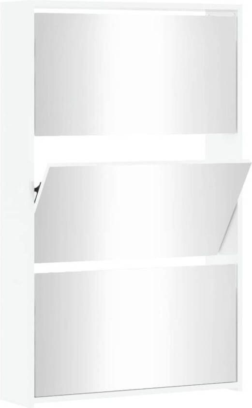 The Living Store Schoenenkast met spiegel 3-laags 63x17x102-5 cm hoogglans wit Schoenenkast