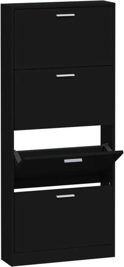 The Living Store Schoenenkast 59x17x150 cm bewerkt hout zwart Schoenenkast Houten Schoenenkast Moderne Schoenenkast Trendige Schoenenkast Entreebank