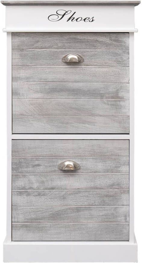 The Living Store Schoenenkast Paulowniahout 50 x 28 x 98 cm Grijs Wit Schoenenkast Houten Schoenenkast Paulownia Hout Grijze Schoenenkast Witte Schoenenkast