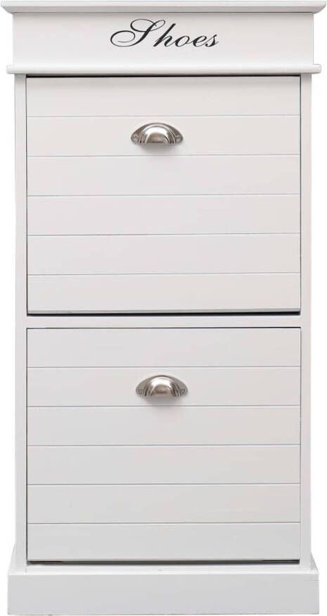 The Living Store Schoenenkast Paulowniahout 50 x 28 x 98 cm Wit Met 2 kantelvakken Schoenenkast Houten Schoenenkast Paulowniahouten Schoenenkast Wit Schoenenkast Entree Meubilair