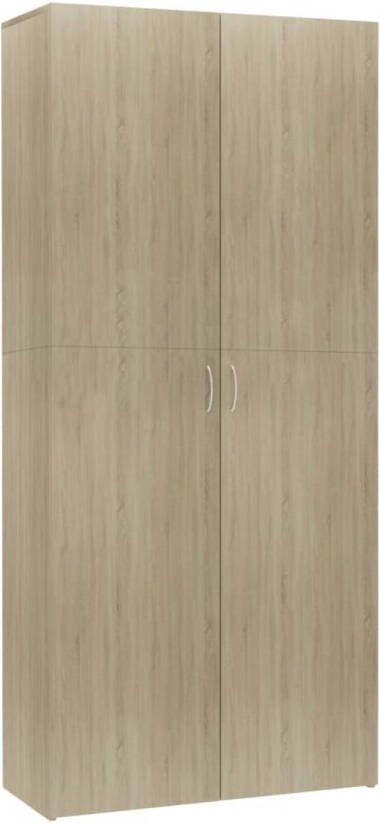 The Living Store Schoenenkast Sonoma eiken 80 x 35.5 x 180 cm 6 schappen 2 deuren Schoenenkast Schoenen Opslaan Houten Schoenenkast Sonomakleur Entree Meubilair