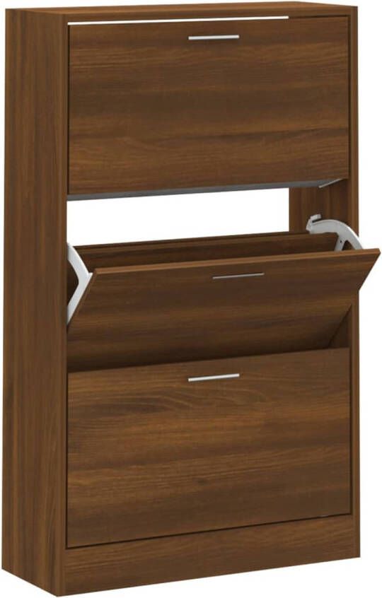 The Living Store Schoenenkast 63x24x103 cm bewerkt hout bruin eikenkleur Schoenenkast Schoenuitlegers Bergruimte Houten Schoenenkast Bruine Schoenenkast