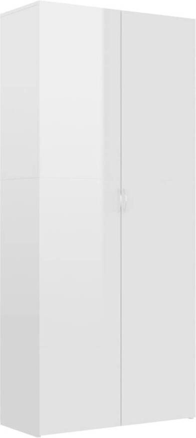 The Living Store Schoenenkast Tijdloos Slaapkamer of Gang 80x35.5x180 cm Hoogglans wit Schoenenkast Houten Schoenenkast Schoenenopbergers Garderobe Entryway Furniture