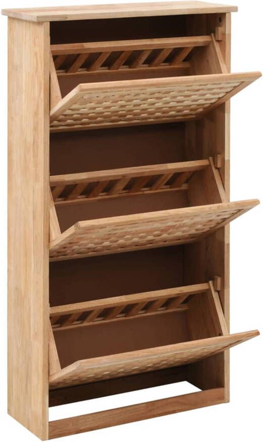 The Living Store Schoenenkast Walnotenhout 55 x 20 x 104 cm Met 3 opbergvakken Schoenenkast Walnotenhout Schoenenopbergkast Entreehal Meubilair Organisatie
