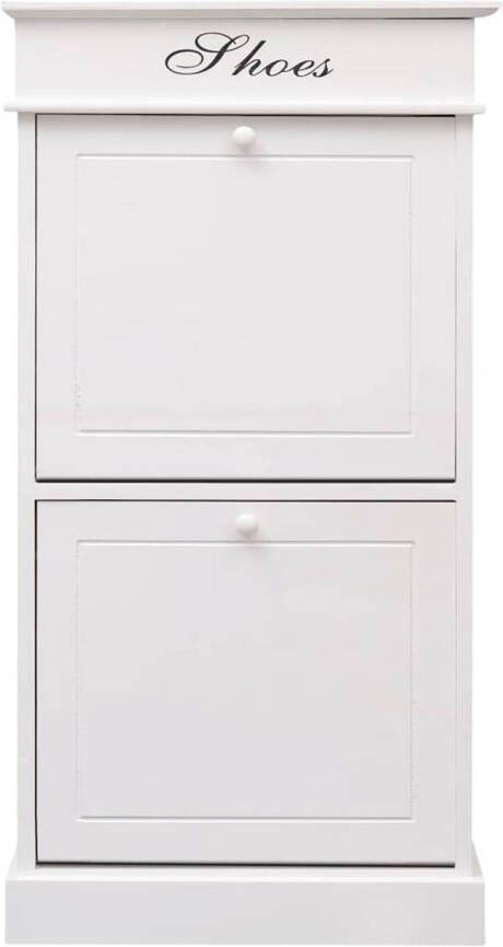 The Living Store Schoenenkast Wit 50x28x98cm Paulowniahout en MDF Schoenenkast Schoenenopbergers Houten Schoenenkast Wit Meubilair Paulownia Hout