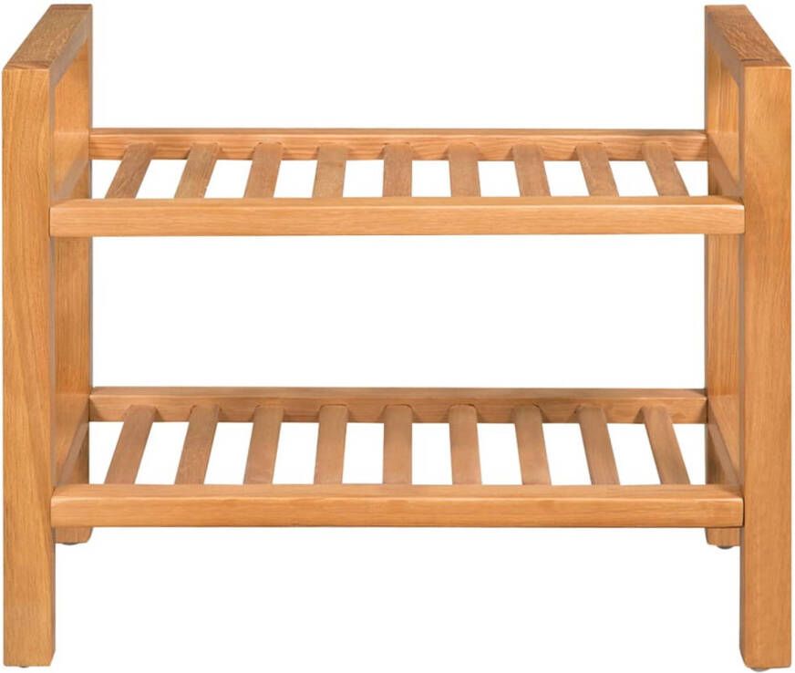 The Living Store Schoenenrek met 2 schappen 50x27x40 cm massief eikenhout Schoenenrek Eikenhout Meubilair Vintage Kastje Entree Organisatie Schoenuitleg