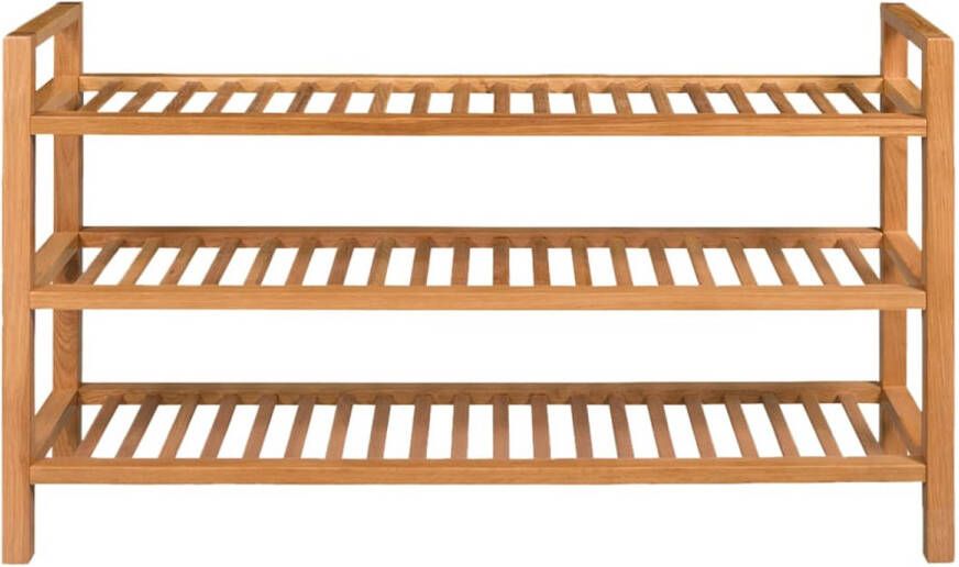 The Living Store Schoenenrek met 3 schappen 100x27x60 cm massief eikenhout Schoenenrek Eikenhouten Schoenenrek Schoenen Organisatie Entree Meubilair Vintage Schoenenrek