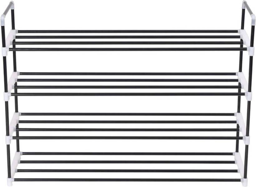 The Living Store Schoenenrek met 4 schappen metaal en kunststof zwart Schoenenrek Schoenuitleg Schoenen Organisatie Metaalschoenendragers Kastje Schoenen