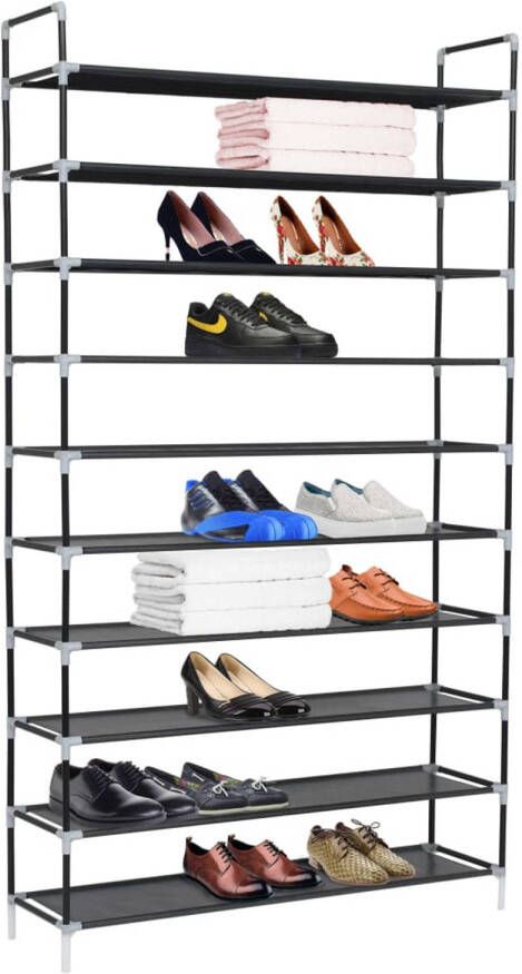 The Living Store Schoenenrek Minimalistisch 100 x 29.5 x 170 cm Kleur- Zwart Minimalistisch Schoenrek Zwarte Schoenenkast Schoenen Organisatie Schoenen Opslag Entree Kast