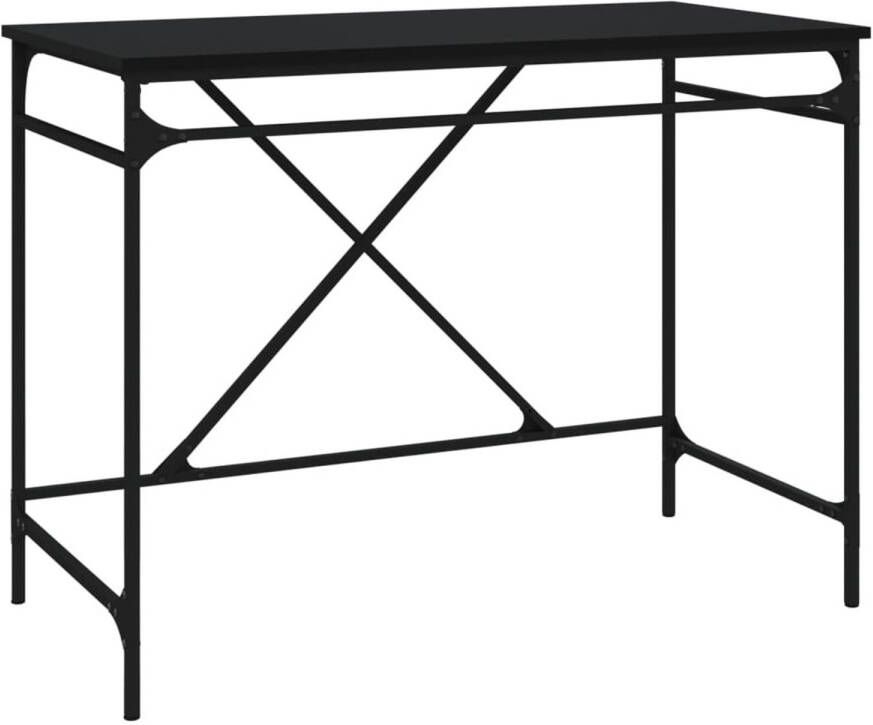 The Living Store Bureau 100x50x75 cm bewerkt hout en ijzer zwart Schrijfbureau Industrieel Bureau Houten Bureau Zwart Bureau Kantoormeubilair