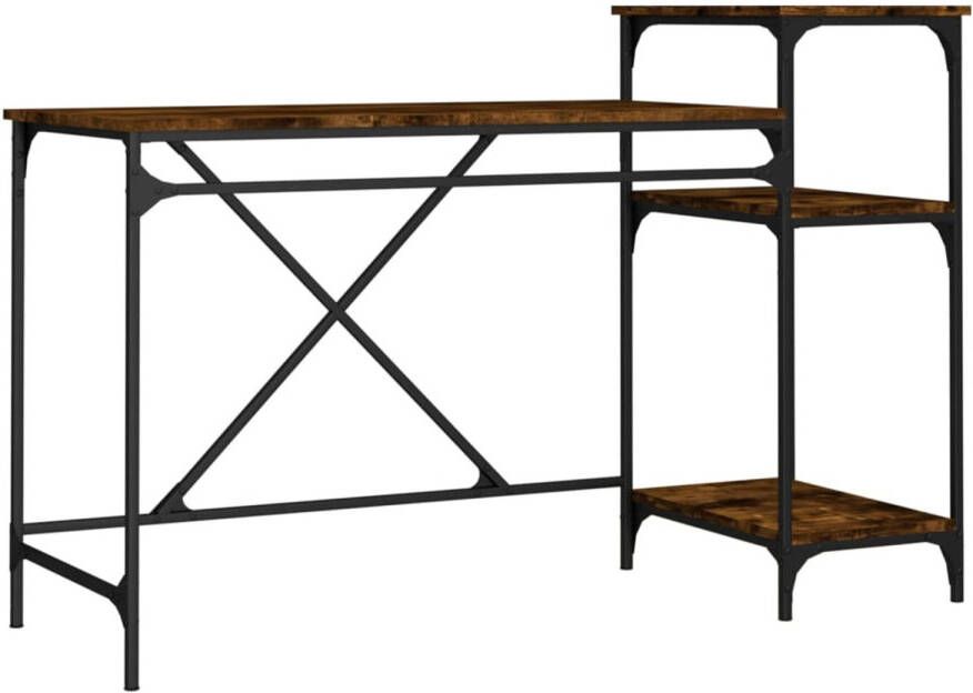 VidaXL The Living Store Schrijftafel Industrieel 135 x 50 x 90 cm Gerookt Eiken Schrijfbureau Industrieel Bureau Houten Bureau Met Planken Bureaublad