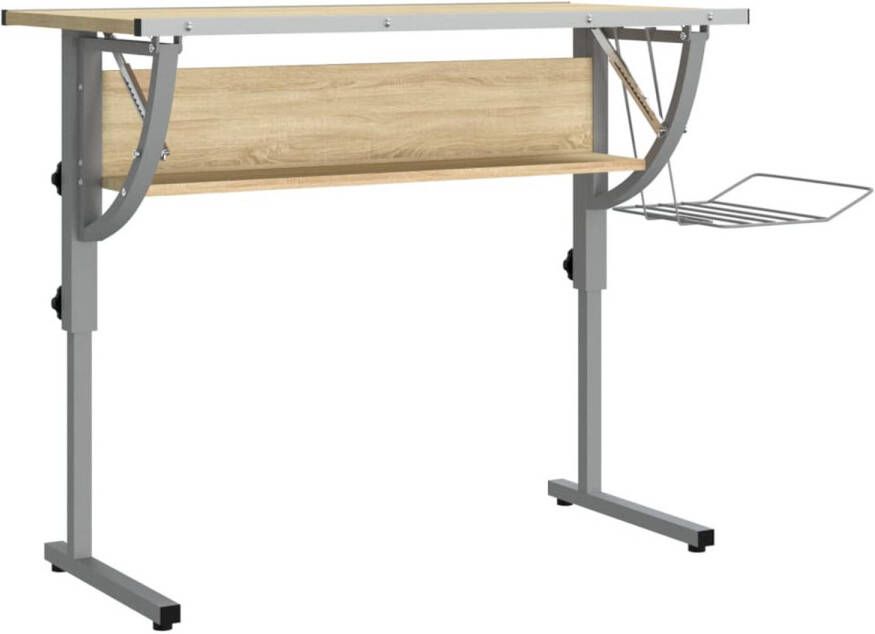 The Living Store Schrijftafel Sonoma eikenkleurig en grijs 110 x 53 x (58 87) cm Duurzaam materiaal Schrijfbureau Houten Bureau Bureaus Studentenburea Designbureau