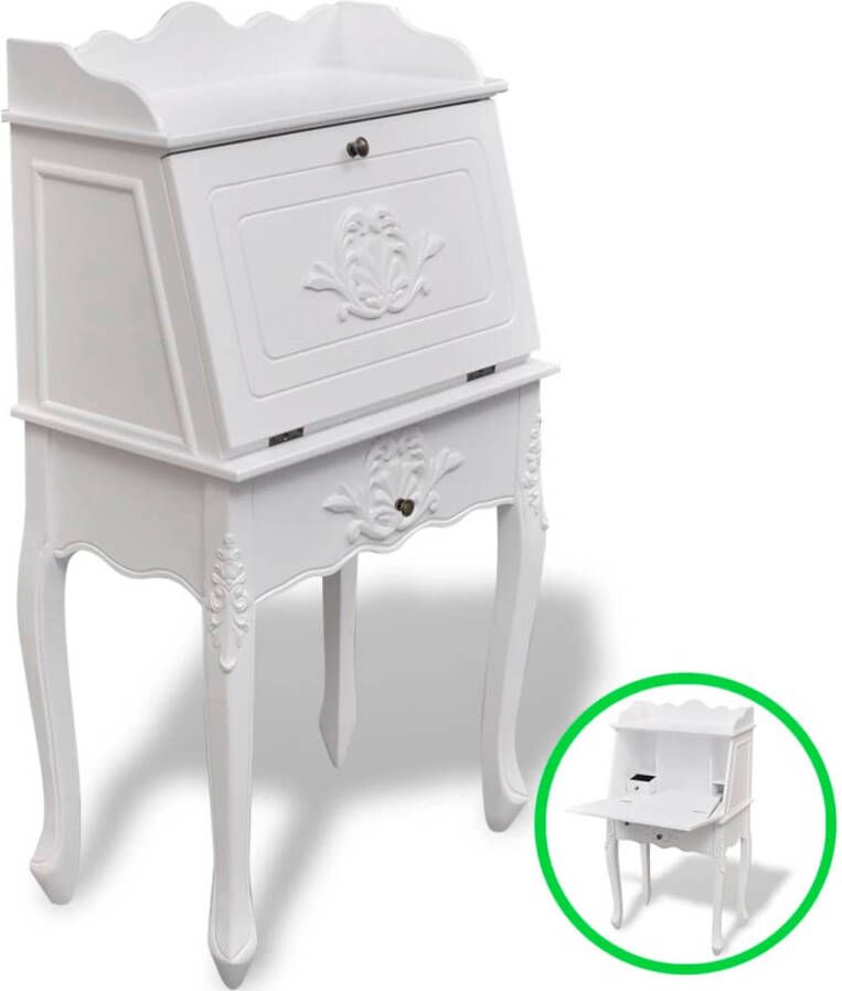 The Living Store Secretaire Franse antieke stijl MDF en grenenhout wit 60 x 36.4 x 111 cm Franse Secretaire Vintage Bureau Houten Bureau Wit Bureau Antiek Bureau